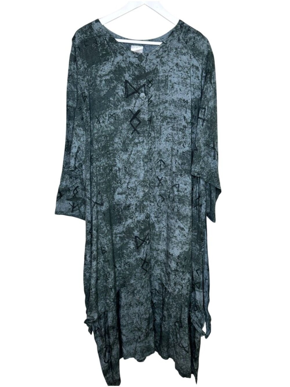 Women's Green & Black Tie-Dyed Lagenlook Maxi Dress, Button-Front, Boho Dress